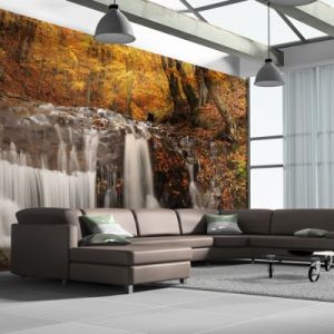 Fototapeta - Autumn landscape: waterfall in forest