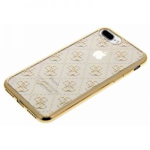 ETUI iPHONE 7PLUS CASE TRANSPARENT-GOLD  GUESS 4G