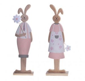 ZAJĄC DREWNIANY MAMA LUB TATA BIAŁO-RÓŻOWY 50CM